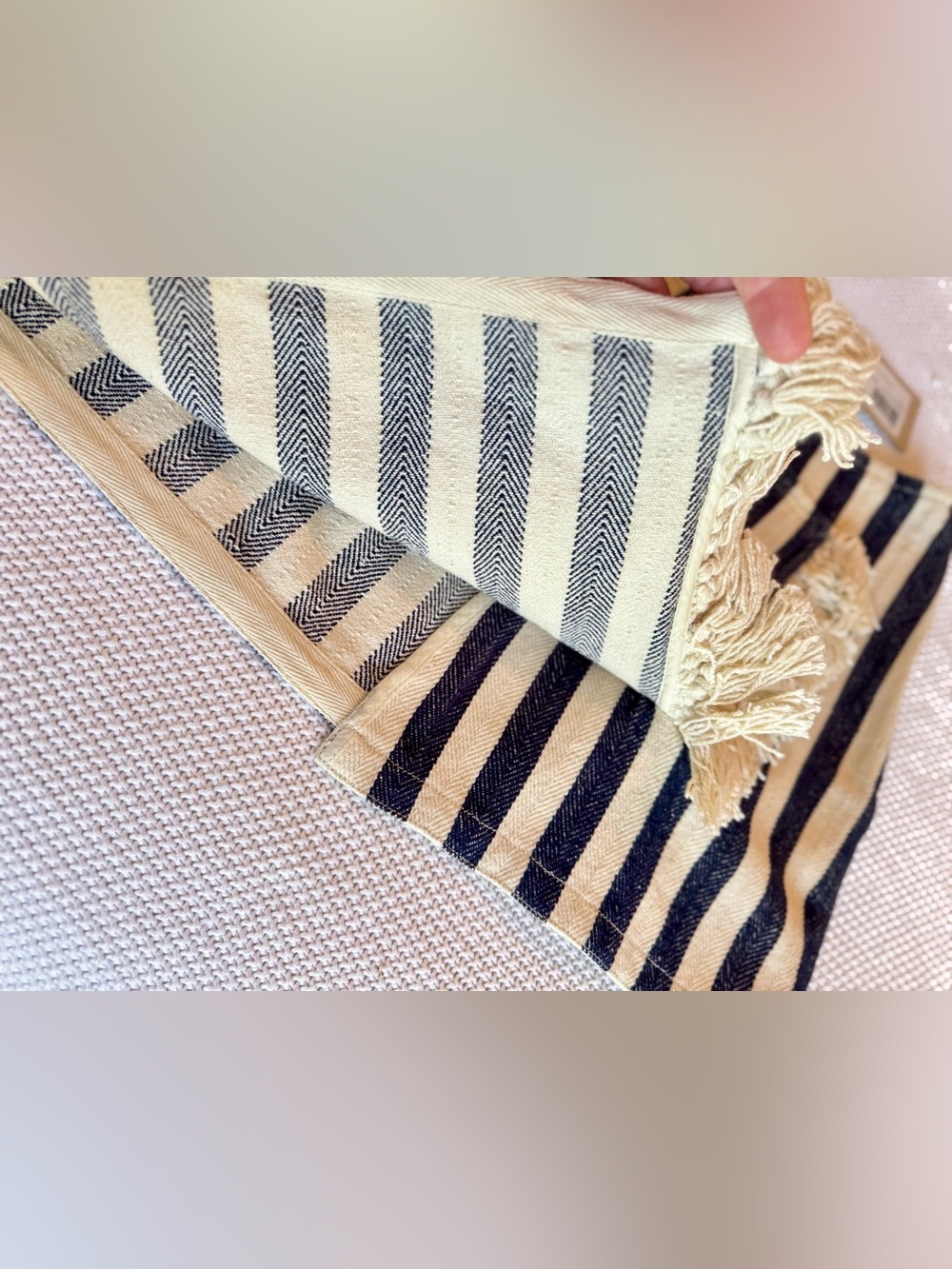 VANESSA BRUNO Boho IKA Cream Jute & Navy Blue Striped Fringe Mini Skirt - Picture 4 of 16